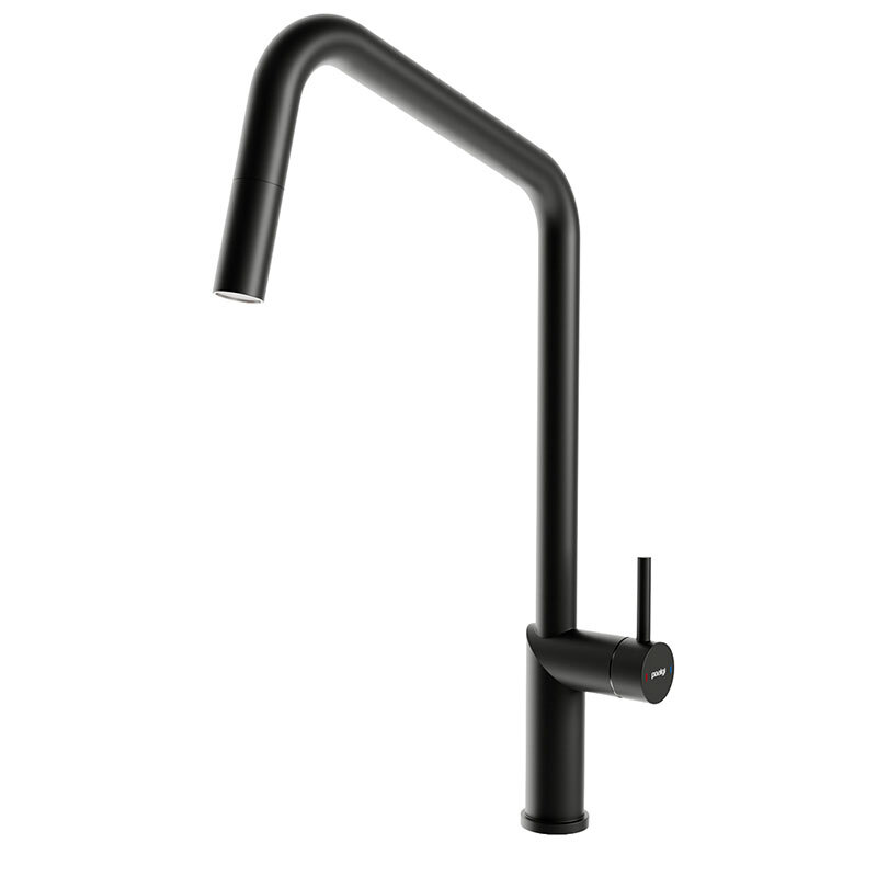 Grifo de cocina monomando Poalgi POALGIC1 – Negro mate, Ducha extraíble, Cartucho cerámico 45 mm