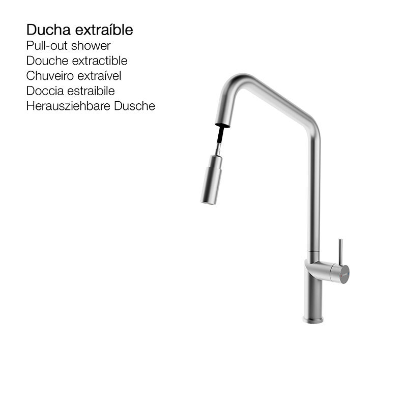 Grifo de cocina Poalgi POALGIC1/NQ – Níquel cepillado, Ducha extraíble, Ahorro de agua