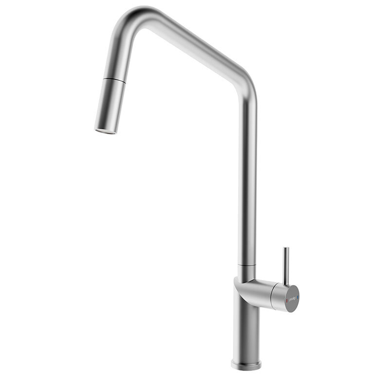 Grifo de cocina Poalgi POALGIC1/NQ – Níquel cepillado, Ducha extraíble, Ahorro de agua