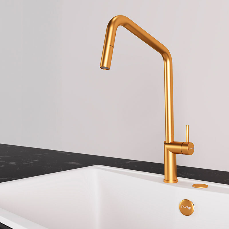 Grifo de cocina Poalgi POALGIC1/ROS – Oro rosa cepillado, Caño alto extraíble, Monomando