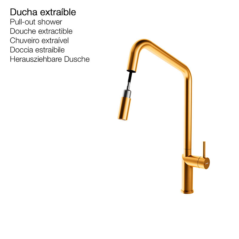 Grifo de cocina Poalgi POALGIC1/ROS – Oro rosa cepillado, Caño alto extraíble, Monomando