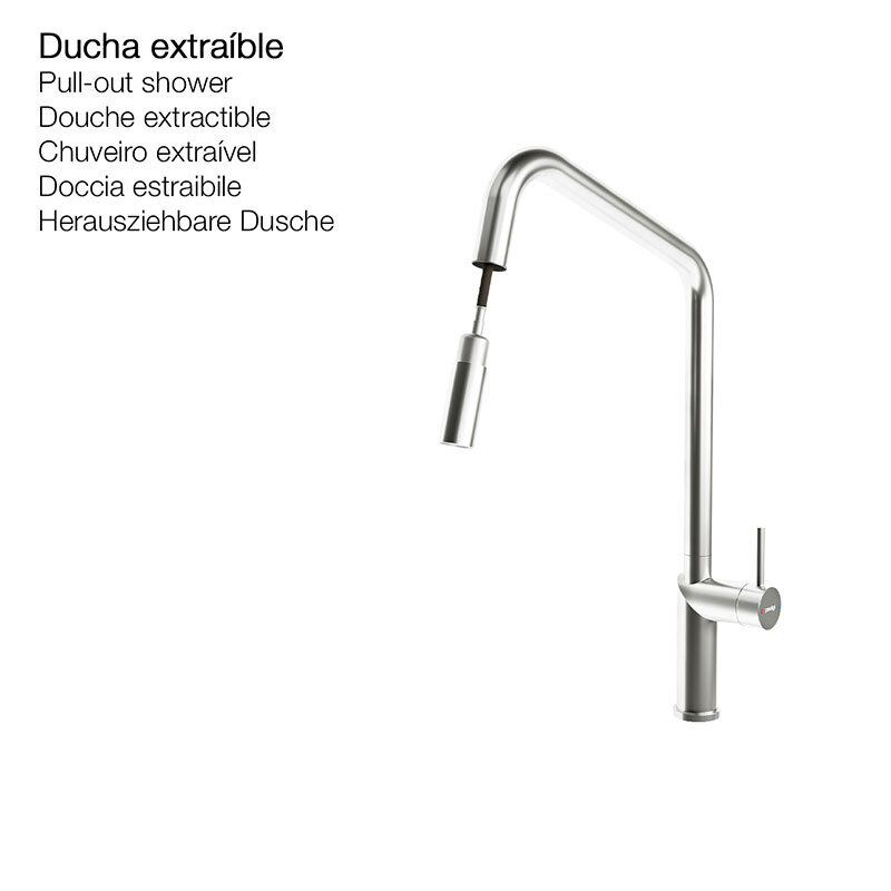 Grifo cocina Poalgi C1 – Monomando, Caño alto extraíble, Ahorro agua 5 L/min