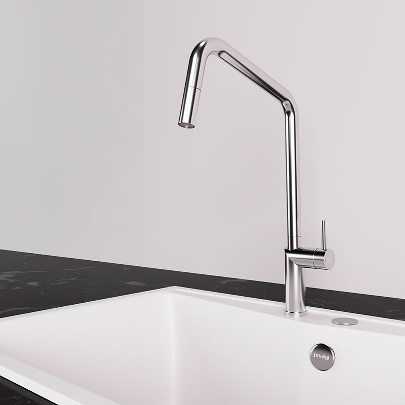 Grifo cocina Poalgi C1 – Monomando, Caño alto extraíble, Ahorro agua 5 L/min