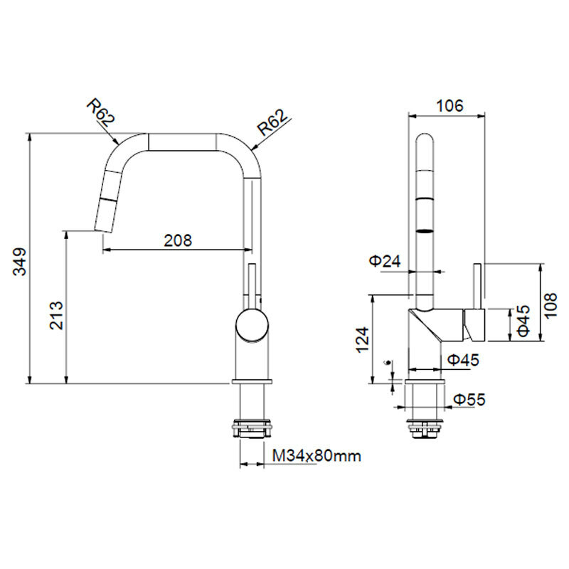 Grifo de cocina Poalgi GCE039 – Monomando, Caño alto extraíble, Ahorro agua