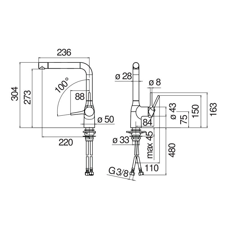 Grifo cocina Nobili CU128113BM – Negro mate, Ahorro 50%, Caño giratorio 180°