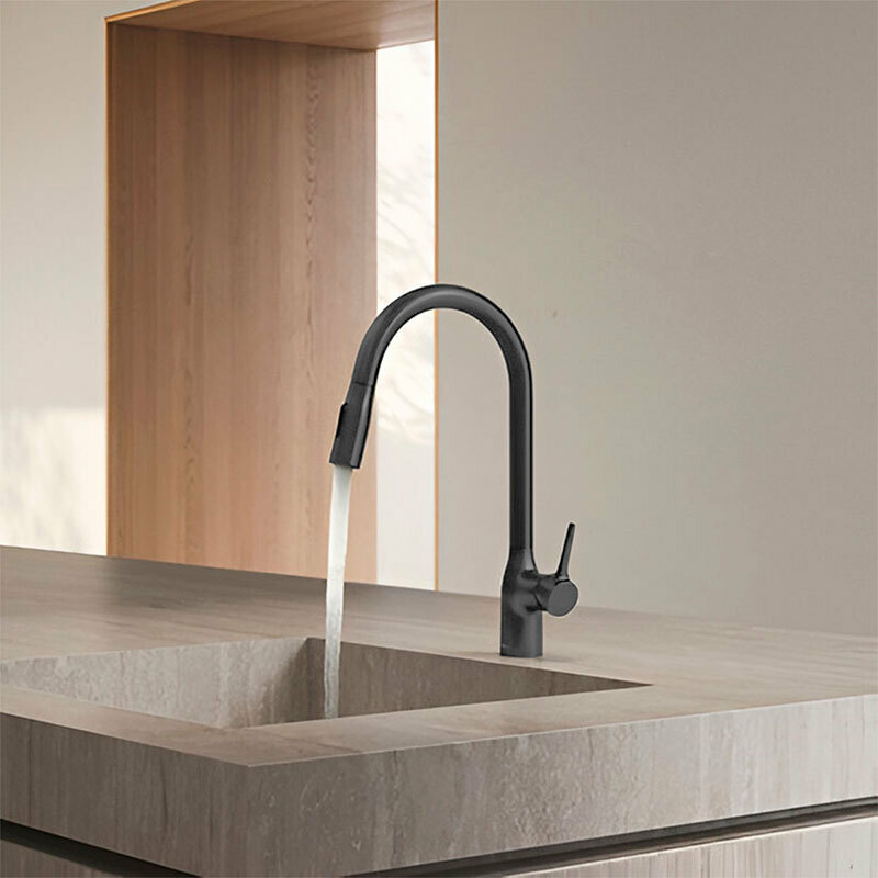 Grifo de cocina Nobili CU128137BM – Negro mate, Caño alto extraíble, Ahorro 50%