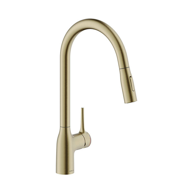 Grifo de cocina Nobili CU128137GTP – Ámbar cepillado, Caño alto extraíble, Limitador 50%