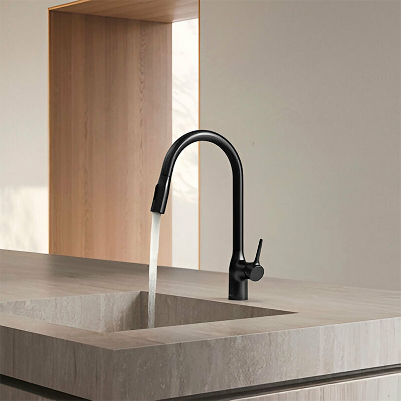 Grifo monomando de cocina Nobili CU128137GUP – Grafito cepillado, Ducha extraíble, Limitador 50%