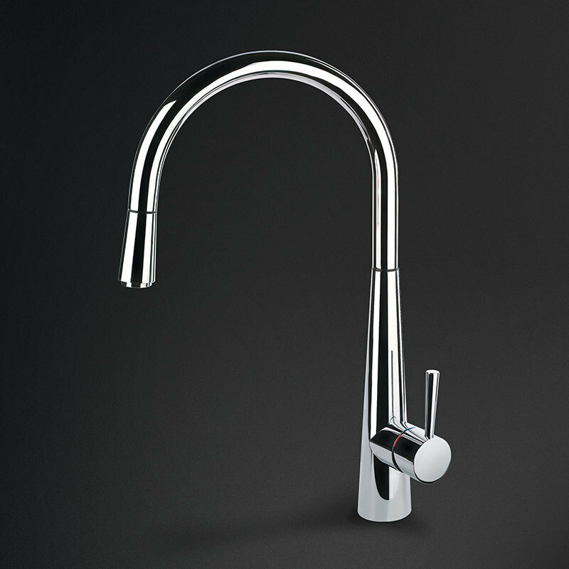 Grifo monomando de cocina Smeg MD14CR – Cromo brillante, Caño J giratorio 170°, Ducha extraíble