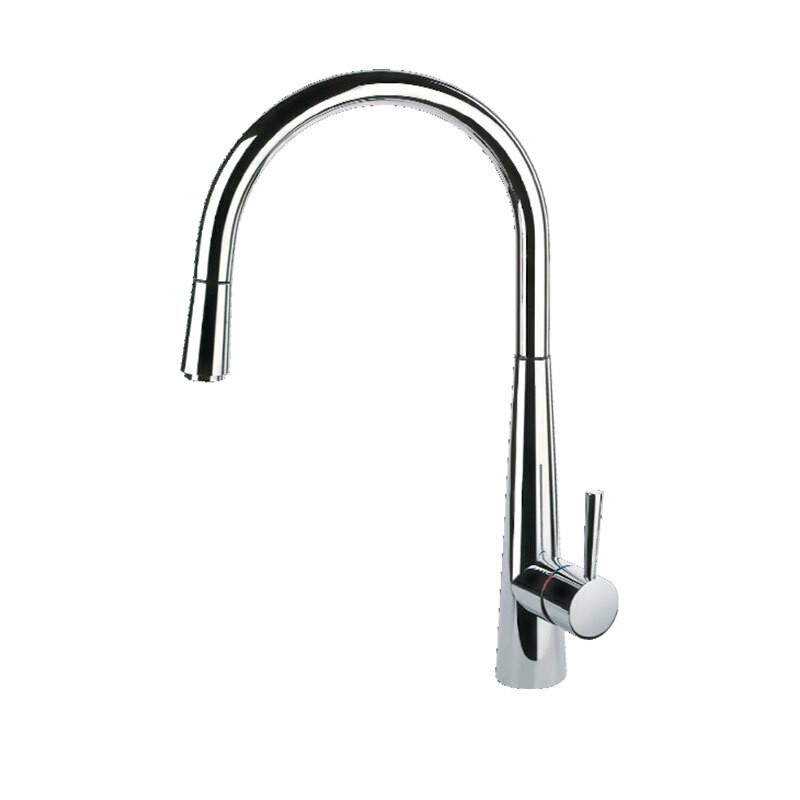 Grifo monomando de cocina Smeg MD14CR – Cromo brillante, Caño J giratorio 170°, Ducha extraíble