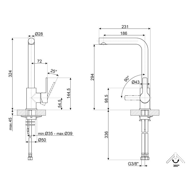 Grifo monomando de cocina Smeg MI1CR – Cromo brillante, Caño 360°, Cartucho cerámico 35 mm