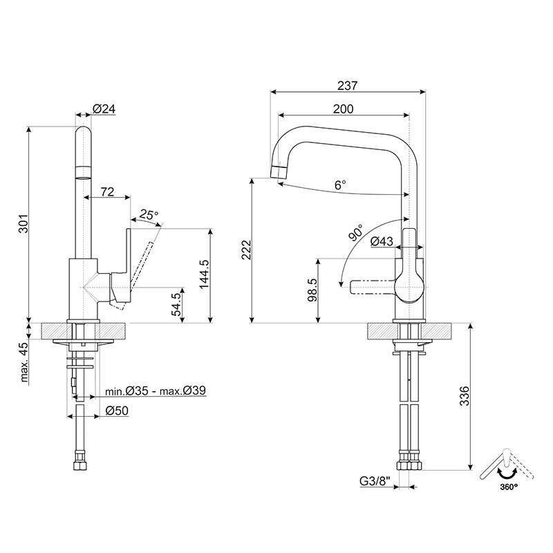 Grifo de cocina Smeg MI3CR – Monomando, Ahorro agua, Caño giratorio 360°