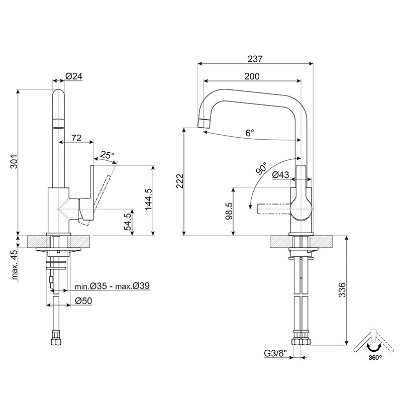 Grifo de cocina Smeg MI3MN – Negro mate, Monomando, Caño 360º