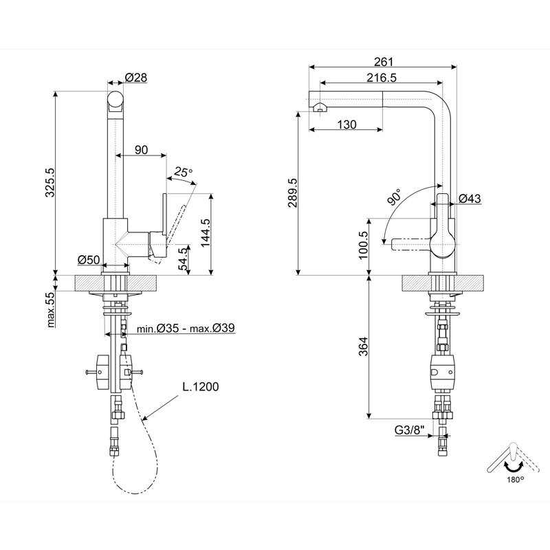 Grifo monomando cocina Smeg MID1MN – Negro mate, Ducha extraíble, Ahorro agua