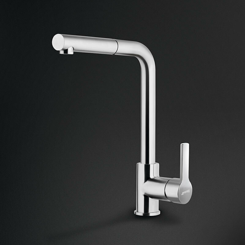 Grifo de cocina Smeg MID1NS – Níquel satinado, Monomando, Caño extraíble 180°