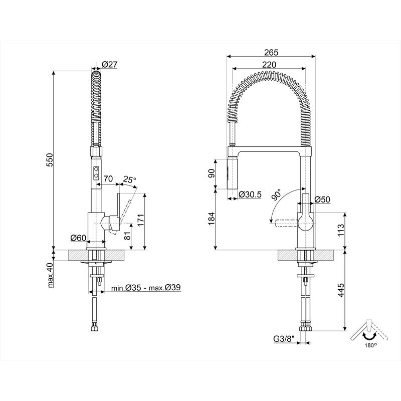 Grifo de cocina semiprofesional Smeg MID5CR – Cromo, Ducha extraíble 180°, Ahorro de agua