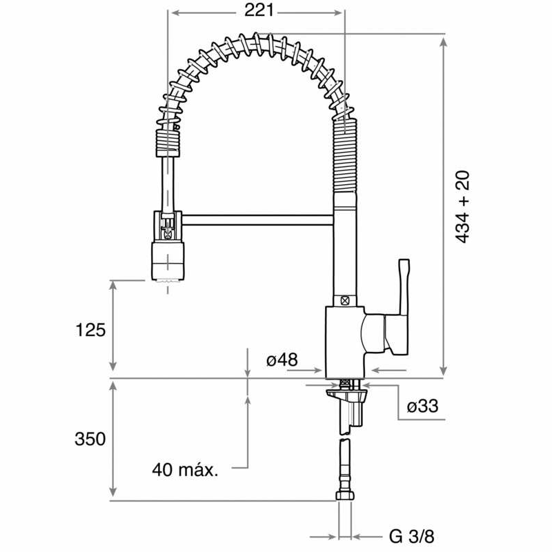 Grifo monomando cocina Teka ARK 937 – Caño alto extraíble, Cartucho cerámico, Ahorro de agua