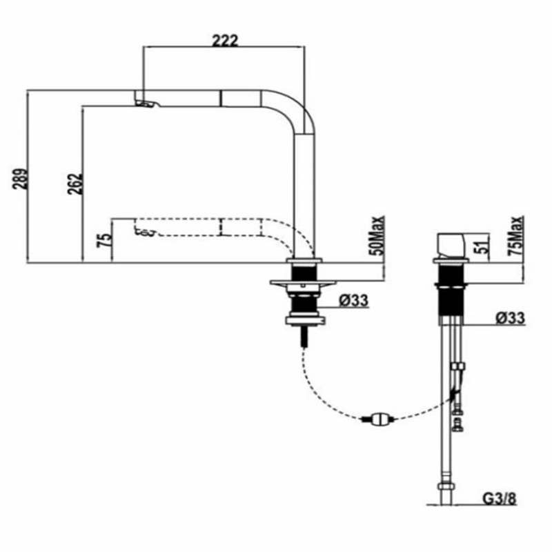 Grifo de cocina Teka AUK 983 – Caño alto retráctil, Ducha extraíble, Cartucho cerámico 35 mm