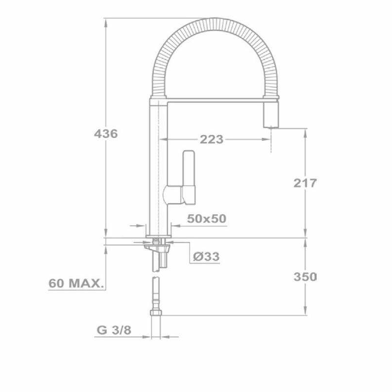 Grifo de cocina Teka FO 939 – Monomando, Caño alto giratorio, Caño extraíble