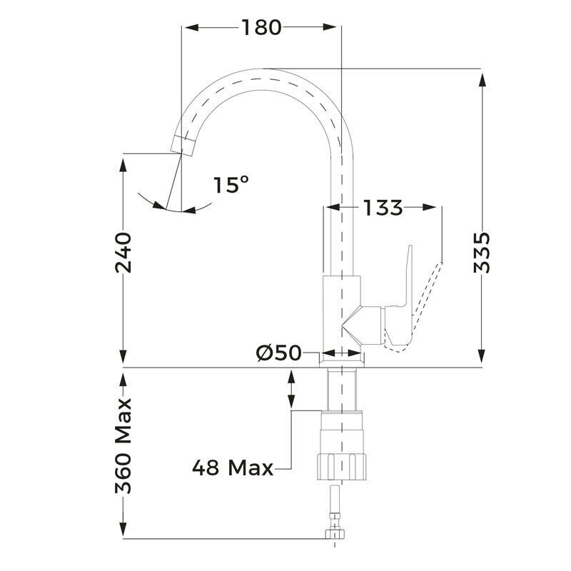 Grifo de cocina Teka IN 915 – Monomando, Caño alto 360°, Acabado negro