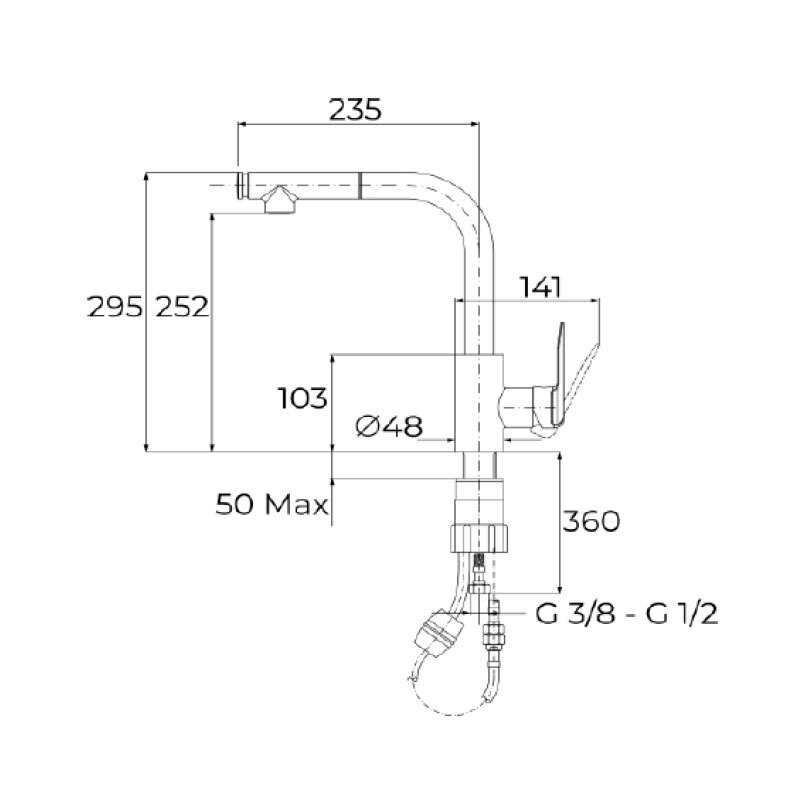 Mezclador de cocina Teka IN 938 PLUS – Caño alto extraíble, Doble chorro/ducha, Cartucho cerámico 35 mm