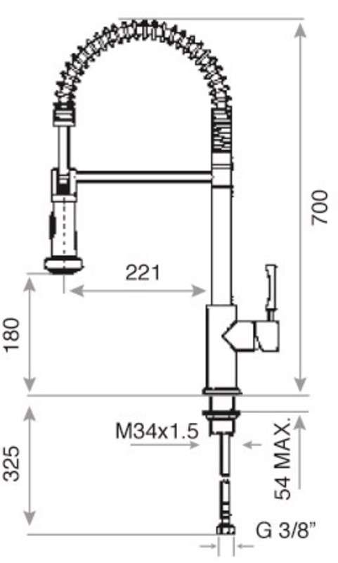 Grifo de cocina Teka INX 939 – Monomando, Caño alto flexible, Acero inoxidable