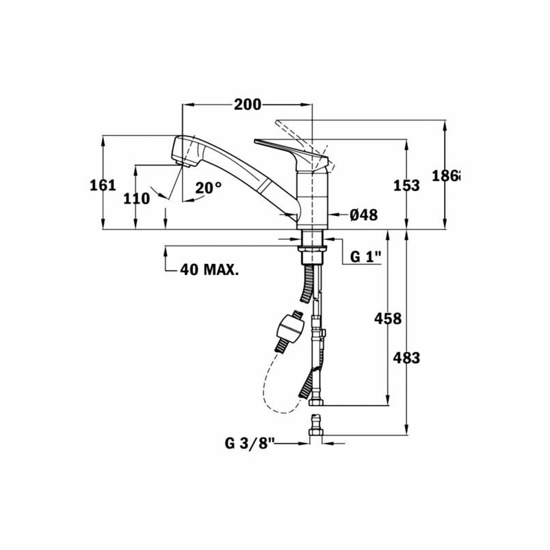 Grifo de cocina Teka MTP978D – Monomando, Caño extraíble, Cartucho cerámico 40 mm