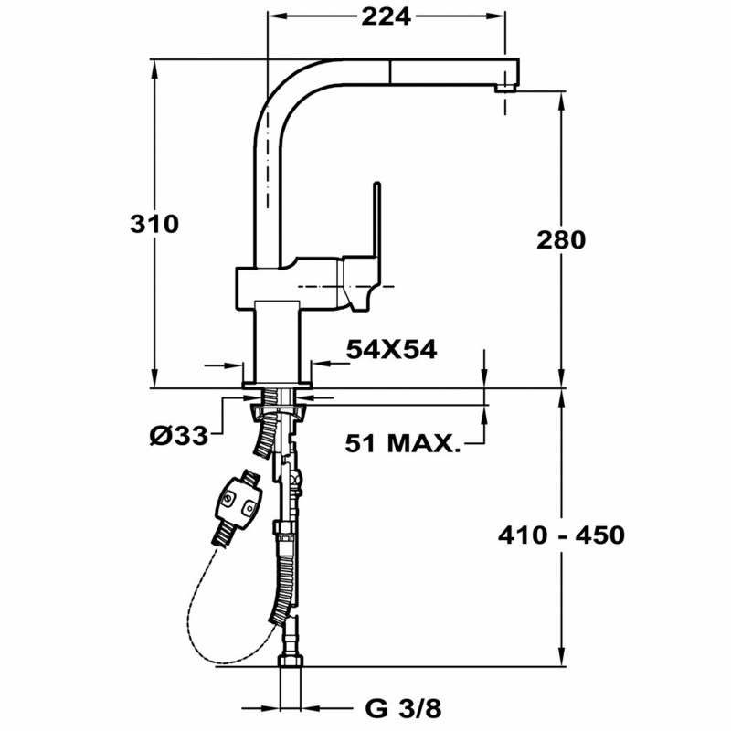Grifo de cocina Teka MZ 938 – Caño alto extraíble, Monomando, Ahorro de agua