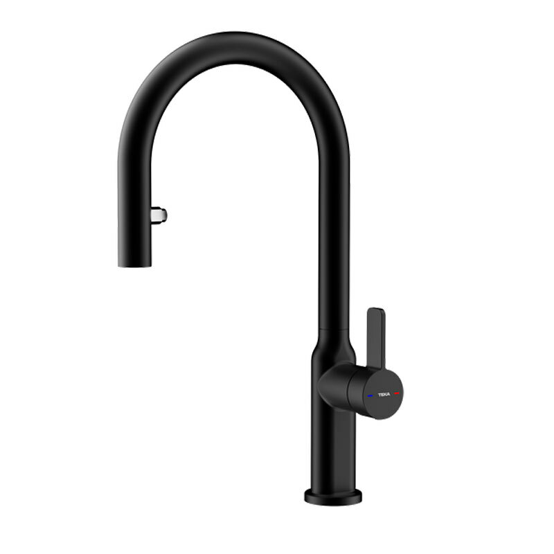 Grifo de cocina Teka OVAL 9382 – Monomando, Caño alto extraíble, Negro mate
