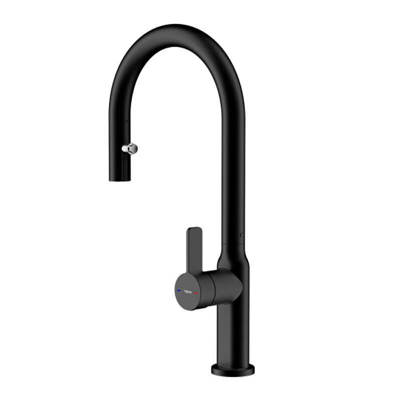 Grifo de cocina Teka OVAL 9382 – Monomando, Caño alto extraíble, Negro mate