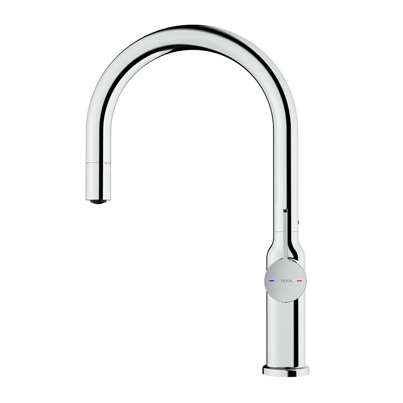 Grifo monomando cocina Teka OVAL 9381 – Caño alto extraíble, Cartucho cerámico 35 mm, Ahorro agua