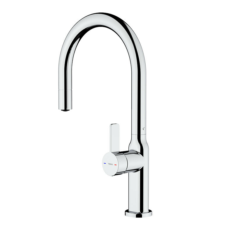 Grifo monomando cocina Teka OVAL 9381 – Caño alto extraíble, Cartucho cerámico 35 mm, Ahorro agua