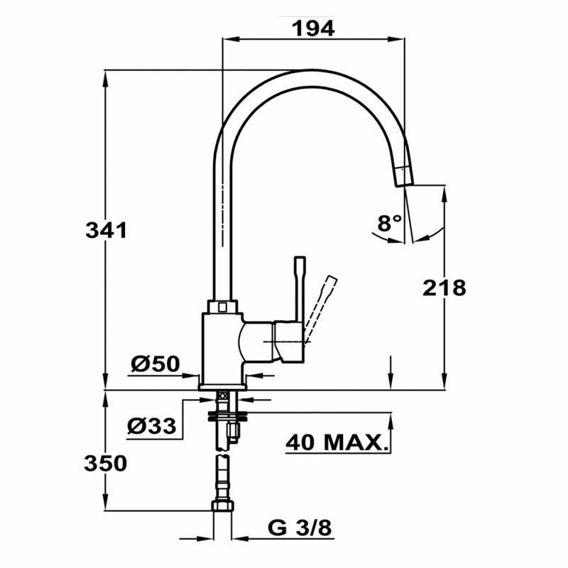 Grifo de cocina Teka SP 995 – Monomando encimera, Caño alto giratorio, Cartucho cerámico