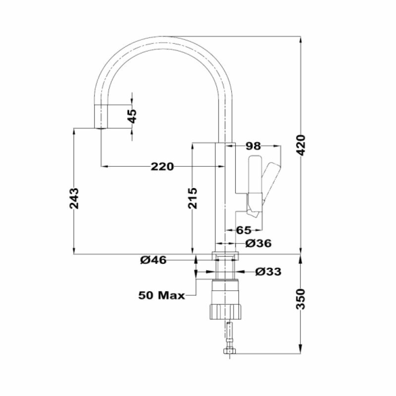 Grifo de cocina monomando Teka FOT 995 – Negro mate, Caño alto giratorio, Ahorro de agua