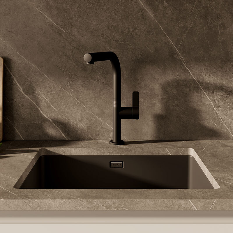 Grifo de cocina Teka UNI 9331 – Monomando, negro mate, caño alto extraíble 360º