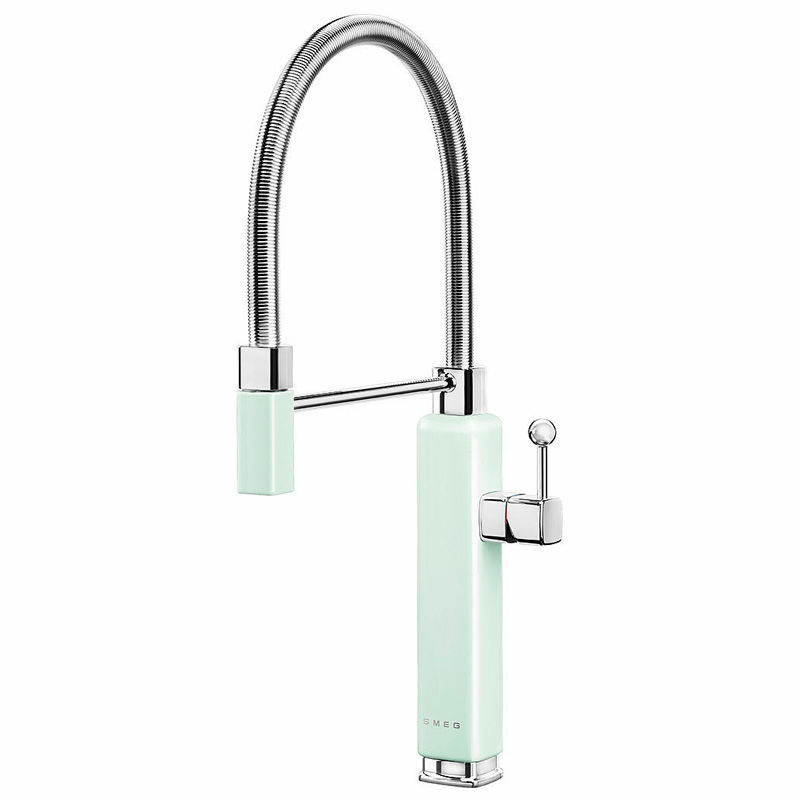 Grifo de cocina Smeg MDF50PG – Verde pastel, Caño alto extraíble, Ahorro agua