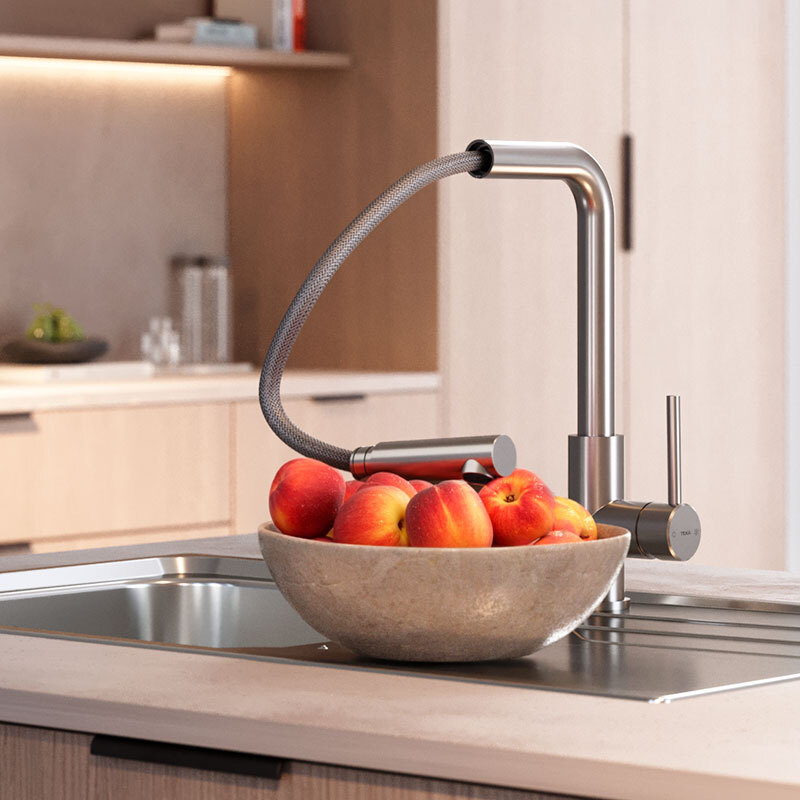 Grifo cocina Teka UNI 9331 – Caño alto extraíble, giro 360º y ahorro de agua