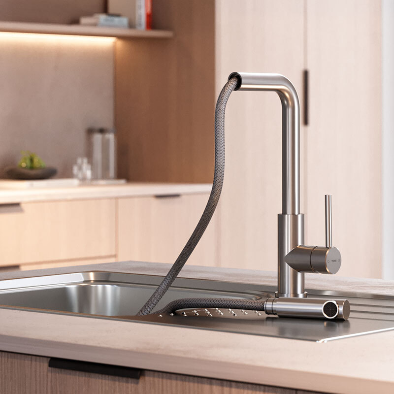 Grifo cocina Teka UNI 9331 – Caño alto extraíble, giro 360º y ahorro de agua