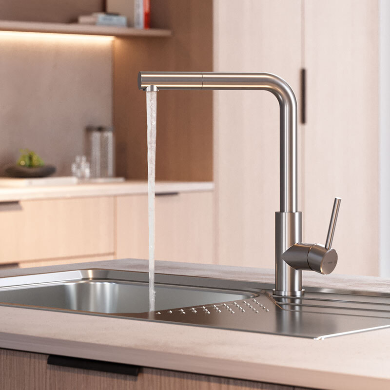 Grifo cocina Teka UNI 9331 – Caño alto extraíble, giro 360º y ahorro de agua