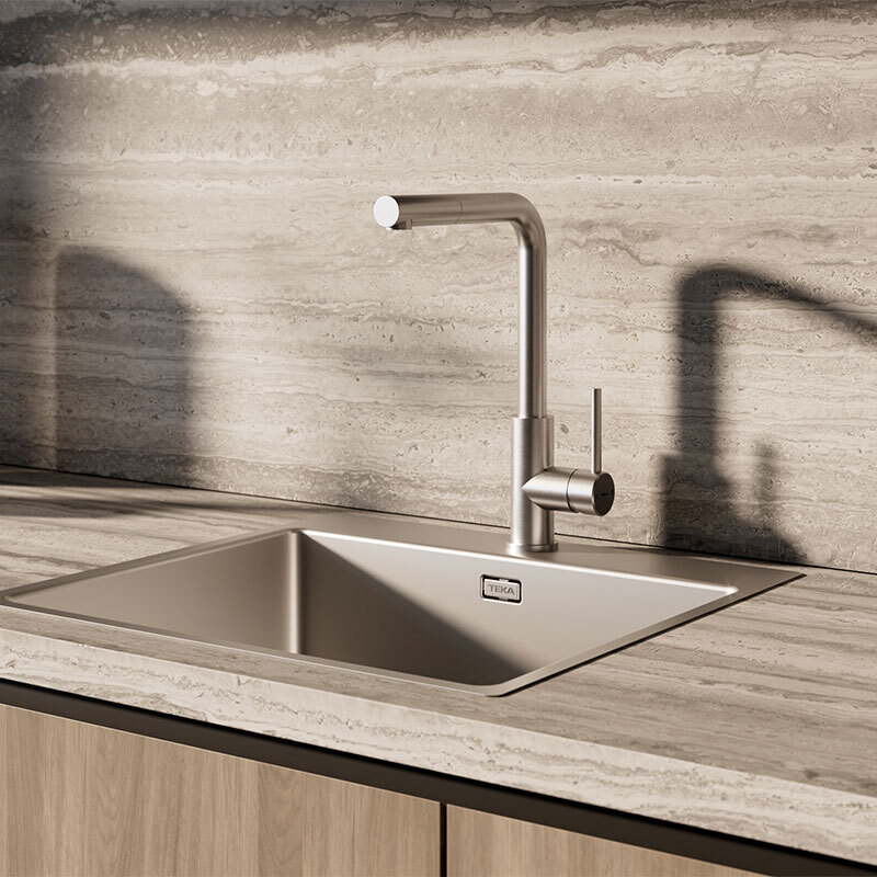 Grifo cocina Teka UNI 9331 – Caño alto extraíble, giro 360º y ahorro de agua