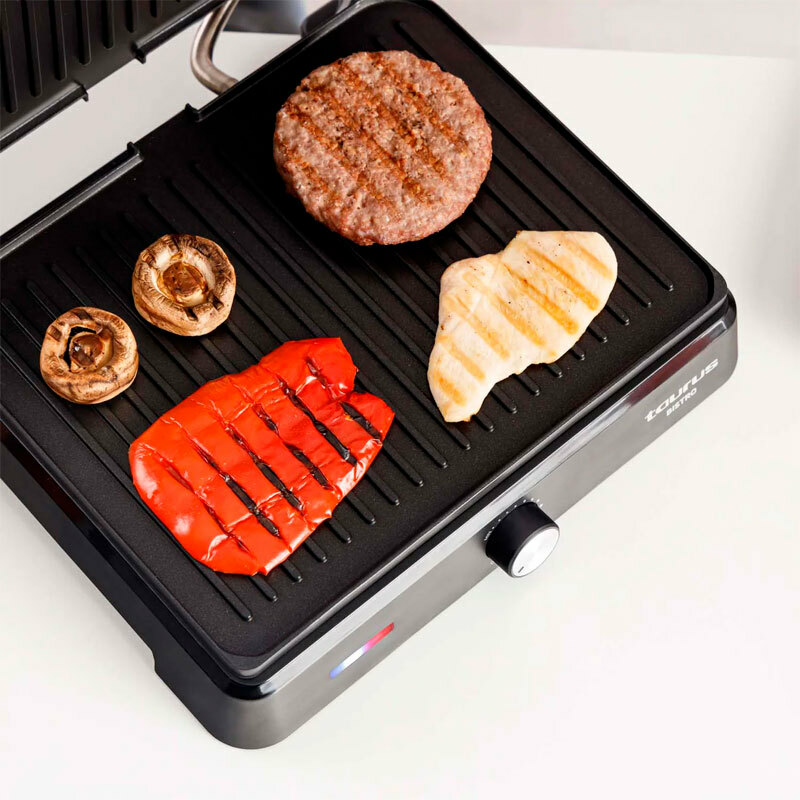 Grill 2 en 1 Taurus BISTRO – 2600 W, placas 29x23 cm antiadherentes, apertura 180°