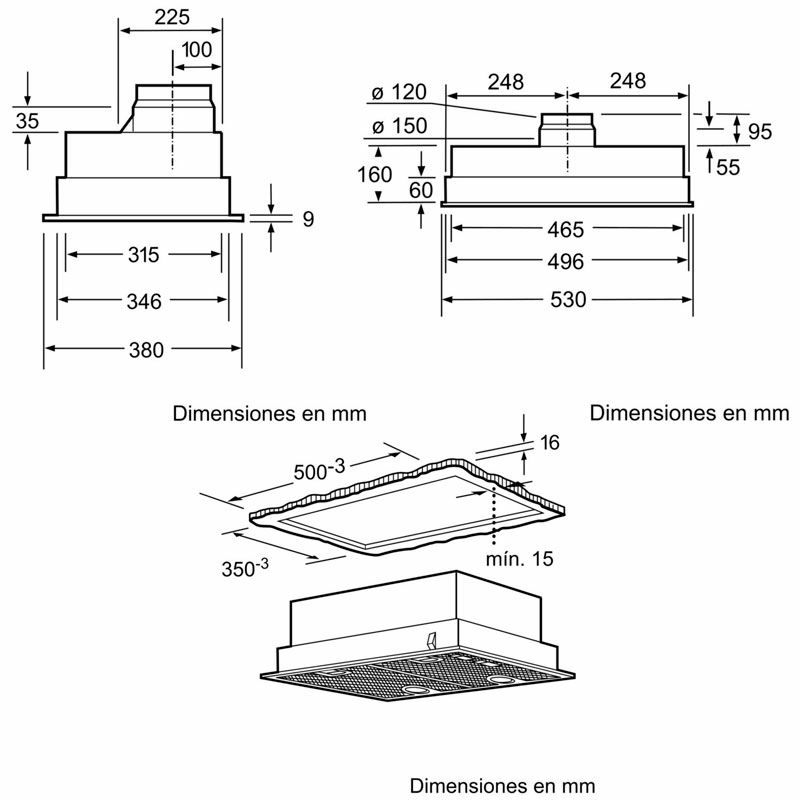 Campana integrable Bosch DHL555BL – Bajo mueble, 618 m³/h, Inox