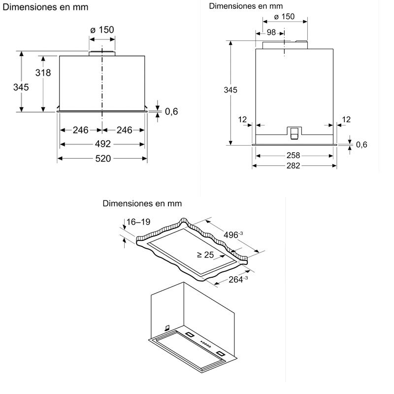 Grupo filtrante integrable Bosch DLN57PC60 – Bajo mueble, 555 m³/h, A++
