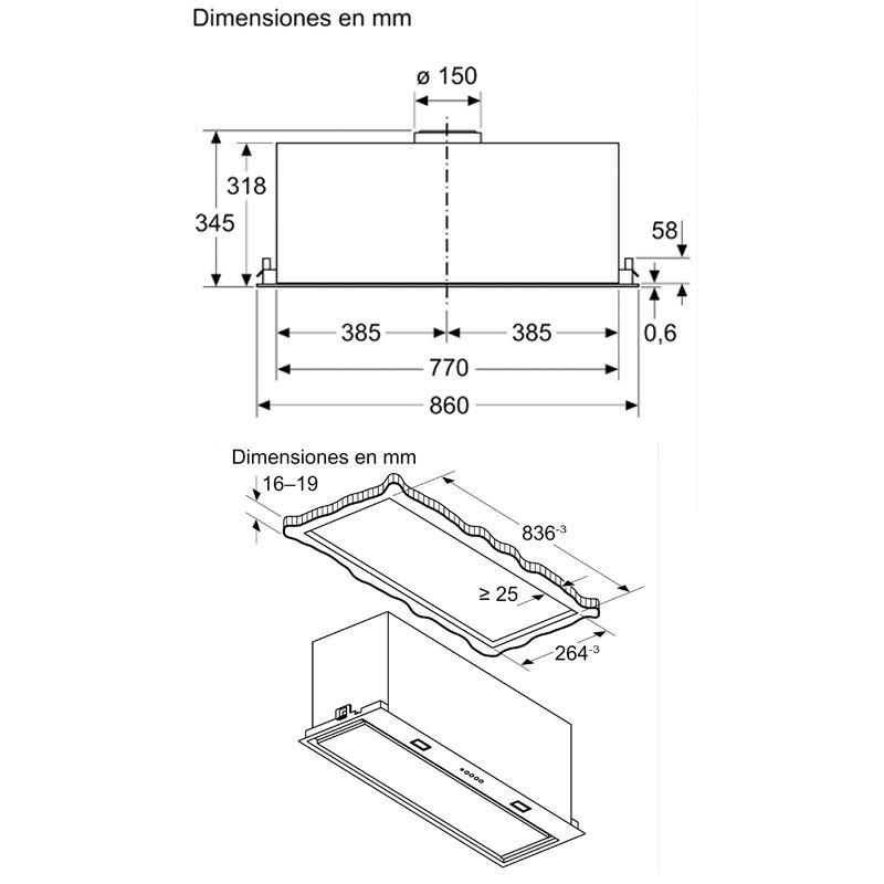 Campana integrable Bosch DLN88PC60 – 86 cm, 820 m³/h, A++