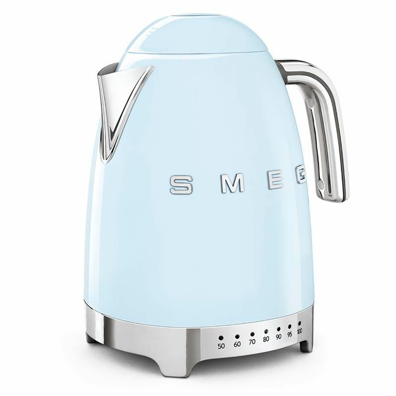 Hervidor eléctrico Smeg KLF04PBEU – 1,7 L, Selector 7 temperaturas, Azul pastel 50's
