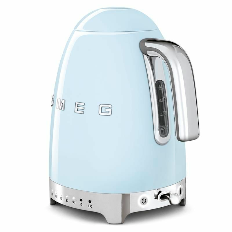Hervidor eléctrico Smeg KLF04PBEU – 1,7 L, Selector 7 temperaturas, Azul pastel 50's
