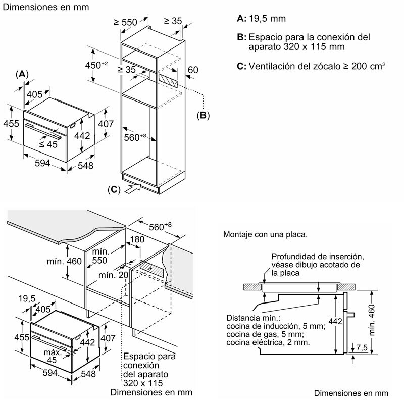Horno compacto integrable Bosch CMG7241B1 – 45 L, Inverter 900 W, AirFry
