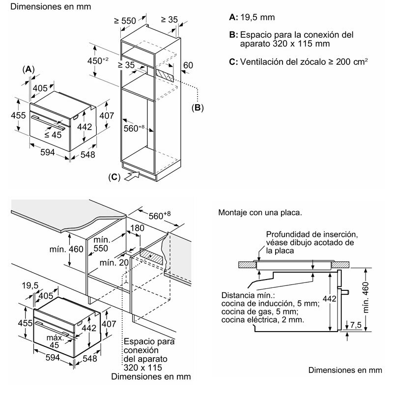 Horno compacto integrable Bosch CMG7761B1 – Microondas integrado, 45 L, Air Fry