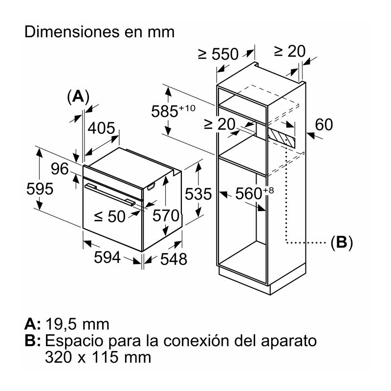 Horno integrable Bosch HBA514ES3 – 71 L, A+, Limpieza hidrolítica