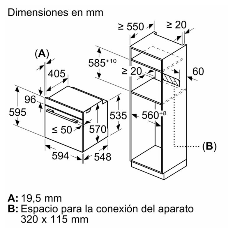 Horno integrable Bosch HBA574BB3 – 71 L, Pirolítico, Clase A+